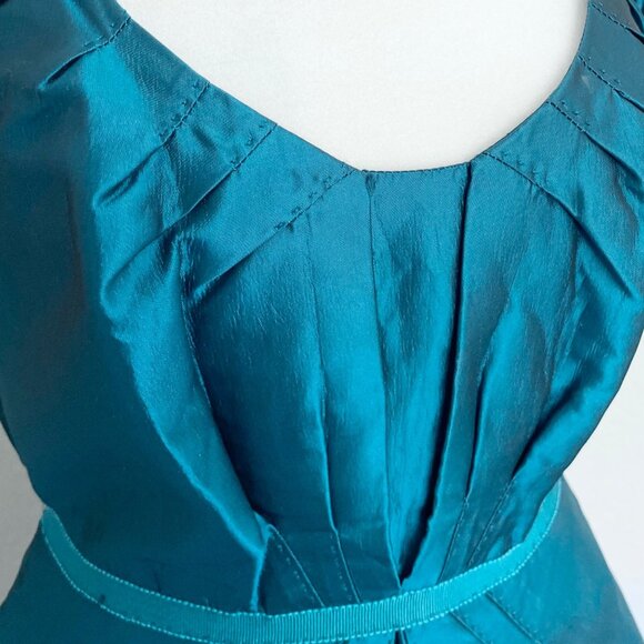 Moschino Teal Satin Cap Sleeve Party Dress - Picture 3 of 15